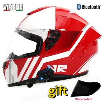 Мотоциклетный Bluetooth-шлем VIRTUE, мужской и женский мотоциклетный шлем с полным лицом, всесезонные шлемы для мотокросса, сертификация DOT