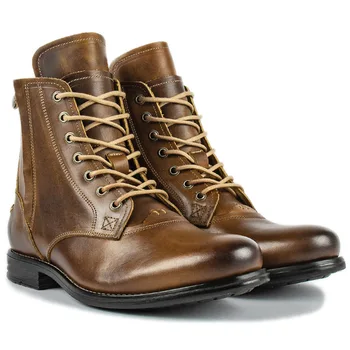 Мужские ботинки 2023, осенняя изысканная мужская обувь на низком каблуке с круглым носком и застежкой-молнией, модные кожаные ботинки лаконичного дизайна для отдыха