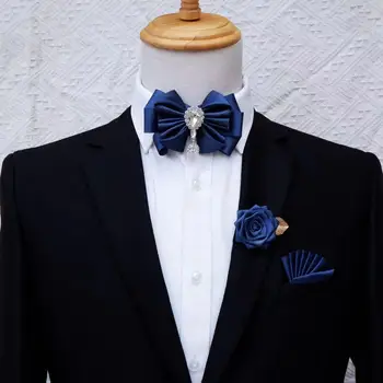 Набор брошей в виде галстука-бабочки для мужских деловых костюмов, аксессуары, цветы на воротнике, мужские свадебные стразы, булавки для галстука-бабочки, карманное полотенце, 3 предмета