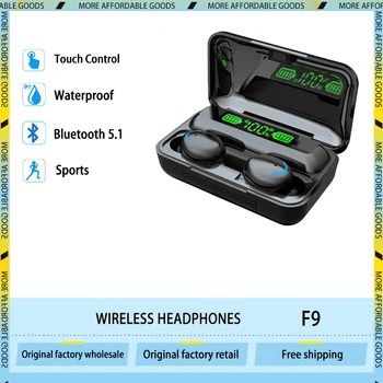 Наушники F9 TWS Bluetooth 5.1 Со Светодиодным Сенсорным Управлением, Беспроводные Наушники 9D, Стерео Спортивные Водонепроницаемые Наушники, Гарнитуры С Микрофоном