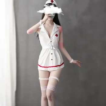 Новое сексуальное женское белье, милая бело-черная униформа медсестры без рукавов для косплея, Страсть, искушение, Необычное эротическое платье