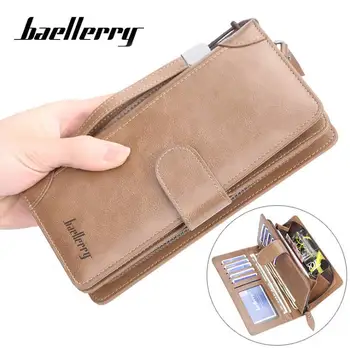 Новый деловой кошелек, мужской кожаный кошелек с длинной застежкой-молнией, сумка для мобильного телефона, кошелек для рук, роскошный мужской кошелек