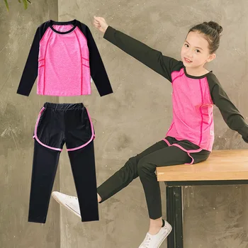 Новый детский спортивный костюм для маленьких девочек, Быстросохнущий набор для бега, комплект спортивной одежды для йоги, тренажерного зала для детей, высокое качество