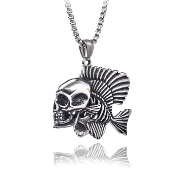 Очаровательное ретро ожерелье с рыбьим черепом, цепочка для девочки-готика в стиле хип-хоп, ожерелье с подвеской в виде Демона для женщин, Мужская цепочка, украшения для пары в готическом стиле