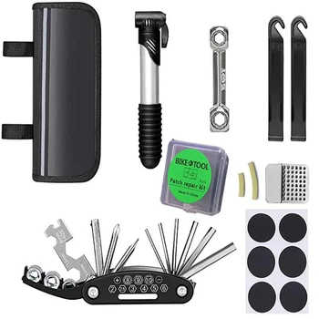 Портативный набор инструментов для велосипеда с сумкой для хранения, Велосипедное снаряжение, насос, заплатка для шин, Многофункциональный гаечный ключ, набор для ремонта велосипеда