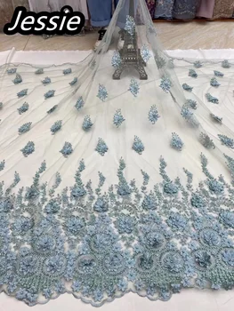 Последняя горячая распродажа Африканское вышитое сетчатое кружево роскошный вышитый бисером 3D цветок Французский Алжир Разноцветный тюль Сетчатая ткань Вечернее платье