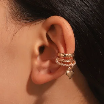 Серьги-клипсы с кристаллами в виде сердца DONATTO Для женщин, искусственный пирсинг в ушной косточке, манжеты для ушей, модные украшения для корейских девушек