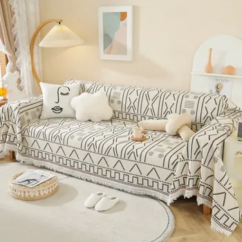 Скандинавские декоративные вязаные одеяла, черно-белые геометрические чехлы с кошачьей царапиной, покрывала для дивана-кровати, пледы из плотной вязки, пледы-пледы