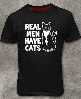 У настоящих мужчин есть кошки, летняя мужская хлопковая футболка с коротким рукавом, любитель кошек, черная футболка, футболки элитного бренда