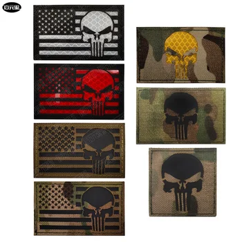 Флаги Соединенных Штатов, череп Карателя, отражают свет, ИК-ткани, военные нашивки, ночной идентификационный значок, армейские нарукавные повязки для фанатов