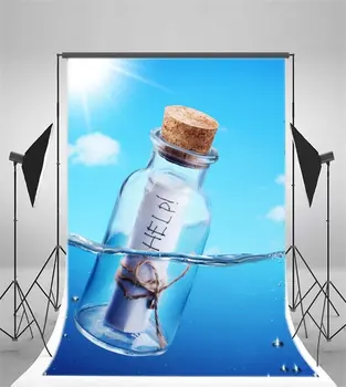 Фон для фотосъемки Море Бутылка С Желаниями Пузырьки Помощи Голубое Небо Белое Облако Солнечный Свет Романтическая Природа
