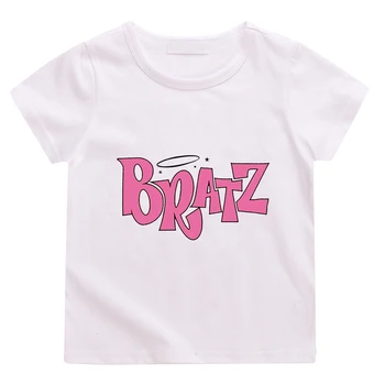 Футболки Bratz, Модная футболка Унисекс с буквенным принтом, Детская летняя одежда, Кавайный Топ Для мальчиков, Повседневная Футболка из 100%хлопка для девочек с коротким рукавом