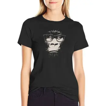 Хипстерская горилла в очках, футболка, женская одежда, тренировочные рубашки для женщин свободного кроя