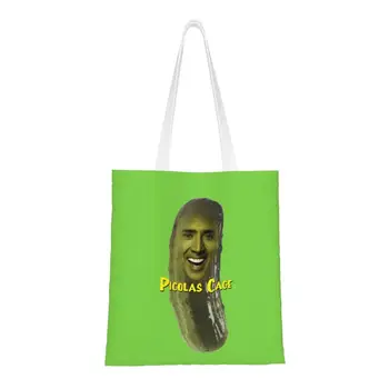 Холщовые сумки для покупок в клетку Picolas, женские моющиеся сумки для покупок, Забавные сумки для покупок в стиле Николаса Кейджа