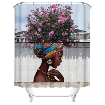 Художественный дизайн Граффити в стиле хип-хоп Африканская девушка Набор занавесок для душа в ванной Современный модный дизайн Занавески для ванны с крючками