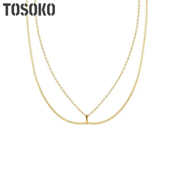 Ювелирные изделия из нержавеющей стали TOSOKO, ожерелье с двойным сгибом, простой кулон в виде свиного носа, цепочка на ключицу для женщин BSP843